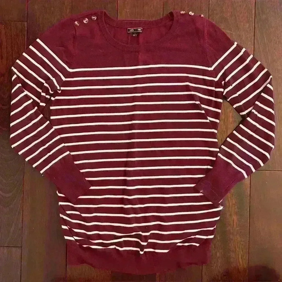 Stitch Fix Lety & Me Maternity Crew Neck Pullover Sweater Burgundy Stripe Size L - Picture 1 of 9